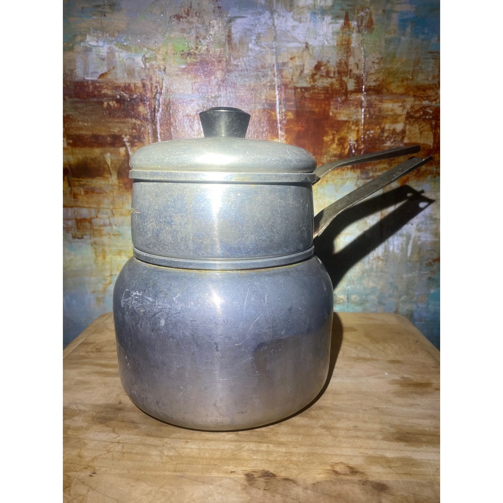 Wear-Ever Aluminum Double Boiler 2432 Vintage 6‎ Cup 3 Piece Set Made in USA